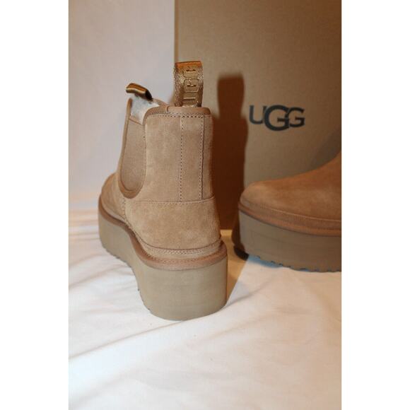NIB UGG Women's Neumel Platform Chelsea Suede Platform Mini Boots Chestnut - Picture 7 of 9